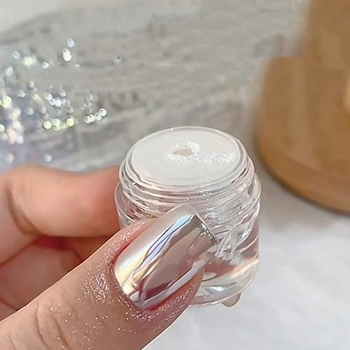 GZMAYUEN Super Glossy Mirror Effect White Pearl Chrome Nail Powder, Magic White Moonlight Effect Iridescent Pigment Powder for Nails