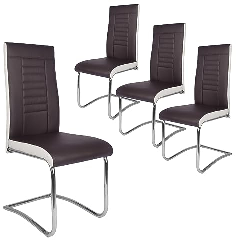 Mingone Stühle 4er Set Schwingstuhl Freischwinger Esszimmerstühle mit Hoher Rücklehne Küchenstühle Kunstleder mit Verchromt Beine Retro für Wohnzimmer Konferenzraum ,Braun