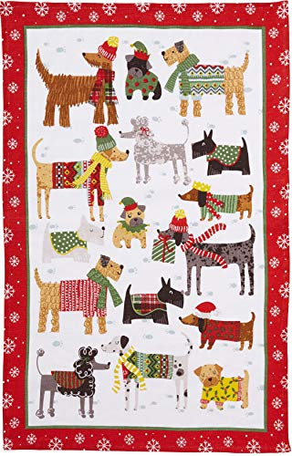 Ulster Weavers Christmas 100% Cotton Tea Towel, Red/Multicoloured, Snow Dogs