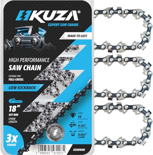 KUZA - Chaîne de tronçonneuse de 45,7 cm, pas de 0,8 cm, calibre 160 cm, 68 maillons d'entraînement faciles à installer, très durable, acier allemand, faible rebond compatible avec STIHL