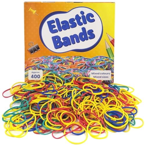 Evelay Pack of 400 Thick Elastic Bands Assorted Sizes and Mixed Colours Perfect for Home Office School Arts & Crafts
