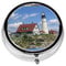 Lighthouse Backdrop Print Compact Circular Mini Pill Box - All-Over Print Design, Metallic Electroplated Iron Material â€“ A Handy Organizer for Your Daily Medication Needs
