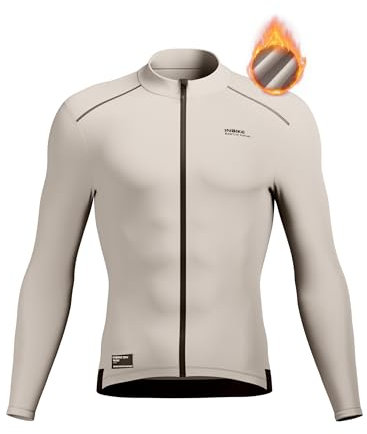 INBIKE Fahrradtrikot Radtrikot Rennrad Trikot Herren Winter Warm Langarm mit Fleece 3 Taschen Slimfit Radtrikot Hochstretchige Elastisch Atmungsaktiv Khaki 2XL