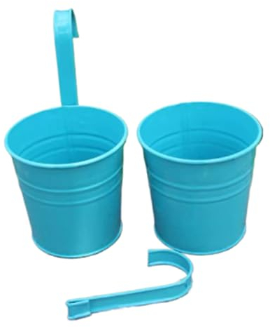 Eleutheromania 2 pezzi vaso di fiori appesi, vasi di fiori appesi in metallo per balcone, recinto, giardino, muro (Blu)