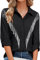 MYMORE Womens Rhinestone Fringe Button Down Shirt Rolled 3/4 Sleeve Sparkly Top Concert Nashville Western Cowgirl Outfit, A_black, XXL