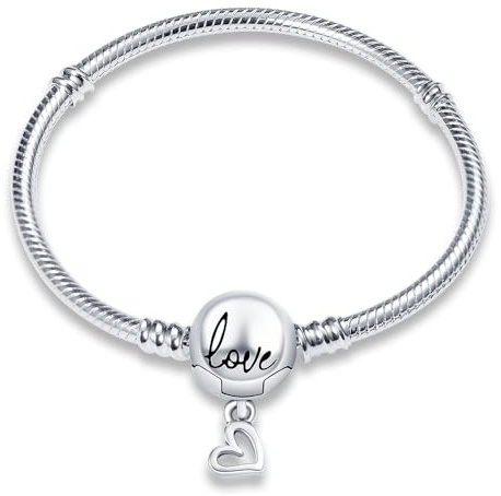 QIKAOLA Armbänder für Frauen 925 Sterling Silber Schlange Kette Armband mit Herz Verschluss Armband passt für Pandora Charm Beads
