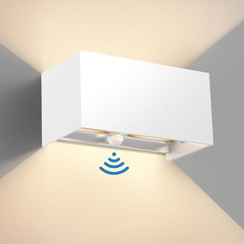 vatato 24W Außenwandleuchte mit Bewegungsmelder, IP65,3000K Warmweiß LED Wandleuchte Außen/Innen Aluminium, Einstellbarer Lichtstrahl außenlampe mit bewegungsmelder für Flur/Weg (Weiß)