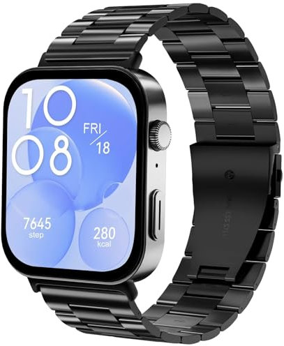 Metall Armbänder Kompatibel mit Huawei Watch Fit 4/4 Pro/Fit 3 Armband, Edelstahl Ersatzarmband für Huawei Fit 4/3 Uhrenarmband für Frauen Männer,Schwarz