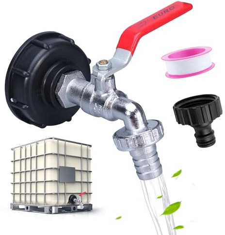 IBC Auslaufhahn 1000L Wassertank Zubehör IBC Tank Adapter mit 3/4 Zoll Anschluss IBC Adapter For S60x6 Wassertank IBC Container Wasserhahn Schlauchanschluss Ersatz Für IBC Regenwassertanks