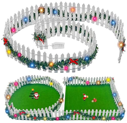 Miniatur Wichtel Zubehör Weihnachten,Wichtel Zaun Miniatur Deko,LED Puppenhaus Zubehör Weihnachtswichtel Set,DIY Weihnachtsdeko Garten Zubehör Wichteltür Mit Licht