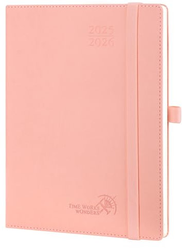 POPRUN Kalender 2025 2026 Wochenplaner (Aug.2025-Dez.2026) Softcover mit PU-Leder, ca. A5 (22 x 16,5 cm), 17-Monate-Terminplaner 1 Woche 2 Seite mit Zertifiziertem Papier - Rosa