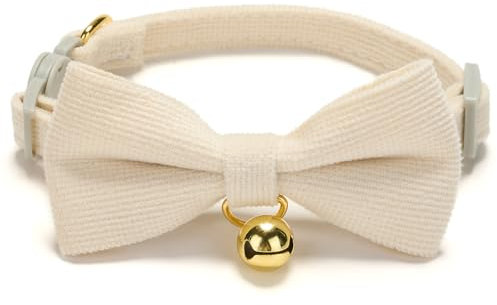 YUDOTE Ultra-weiches Halsband aus Natürlichem Baumwollcord für Katzen mit Empfindlicher Haut, Leichtes Kätzchenhalsband mit Schnellverschluss und Abnehmbarer Schleife, Weiß 1er Pack