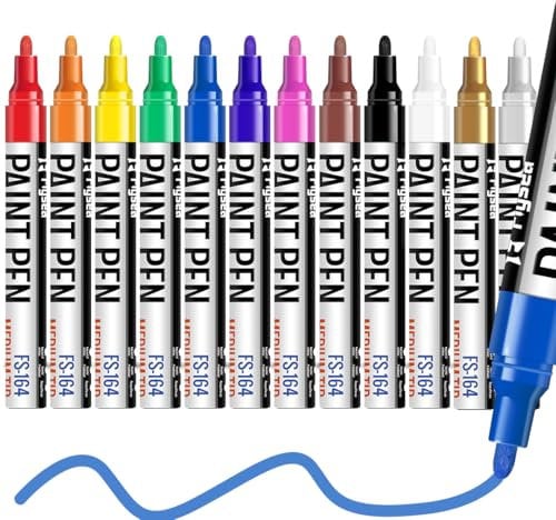 Alitastro Paint Pens Permanent Markers - 12 Pack Quick Drying Waterproof Oil Based Paint Markers, Medium Tip, Marker Pen for Metal, Rock Painting, Wood, Plastic, Canvas, Mugs, Stone (12 Colors)