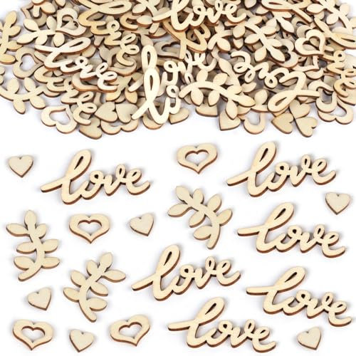 100 Stück Holzherzen Deko, Streudeko Konfetti Hochzeit, Love Herz Hochzeitsdeko Tisch, DIY Holz Tischdeko Hochzeit für Verlobbung Valentinstag Geburtstag (A-Love Konfetti Hochzeit)