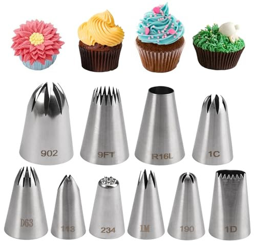 10 Pièces Grandes Douilles Professionnelles en Acier Inoxydable,Embouts de Glaçage pour Poche à Douille,Grandes Douilles à Pâtisserie Professionnelles,Douille Russe Patisserie pour Pâtisserie,Gâteau
