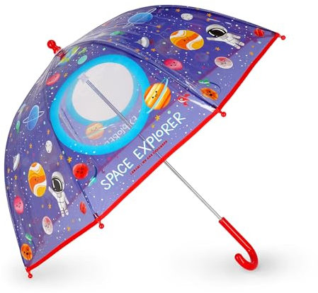 VUSE Legami - Dancin' In The Rain Kinderregenschirm, Space Motiv, winddichte Struktur, manuelle Öffnung, Stoffverschluss mit Platz für Namen, Hakengriff, 73x65 cm