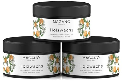MAGANO - Holzpflege - 100% natürliches Holzwachs ohne Lösungsmittel - Perfekt für Schneidebretter, Möbel, Arbeitsplatten und anderes Holz - Mit Orangenöl und Bienenwachs - 200 ml - 3 Stück