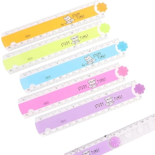 5 Stück Faltbarer Lineal 30 cm mit Geometrischen Mustern für Schülerr, Bunt Transparent Kunststoff Lineal 15 cm, Ruler Messwerkzeug für Büro, Schule, Lernen, Zeichnen