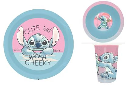 Set de 3 Piezas Vajilla Infantil Stitch - Set de Plato, Cuenco y Vaso para niños y niñas Stitch - Libres de BPA