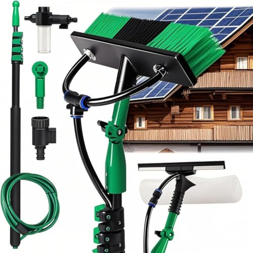 Izrielar Teleskop Waschbürste, 3.6m Waschbürste mit Teleskopstiel,Profi-Set Teleskopbürste mit Wasseranschluss,Fenster & PV-Anlagen Reinigung,Teleskopbürste,mit Weiche Borsten,Für Terrasse, Pool
