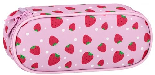 sarcia.eu Federmäppchen, Schulmäppchen MIT FÄCHERN, Beutel für Mädchen, Erdbeeren, Rosa 5x22x10cm (Erdbeer Fächern)