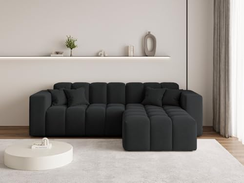 GRAINGOLD Loopo Ecksofa 265x180 cm, L-Form Sofa, Ecksofa für Wohnzimmer, Velour, 3-Sitzer Eckcouch, Modernes Design (Schwarz, Rechts)