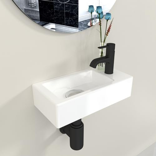 Plumbsys Bathroom Wall Hung Sink Ceramic Small Cloakroom Wash Basin Sink Right Hand