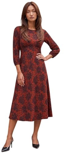 Roman Women Gathered Chest Dress Ladies Stretchy Fit & Flare Swing Tea A Line Skater Knee Length Long Sleeve Midi Smart Casual Work Going Out Cocktail Party
