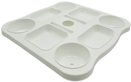 Fatone Shop Tavolino per Ombrellone da Spiaggia Universale, Portaoggetti da Mare con Scomparti per Bevande e Smartphone, Vassoio Regolabile e Lavabile, per Pali Ø 22-40mm, Bianco, dimensioni cm 37x37