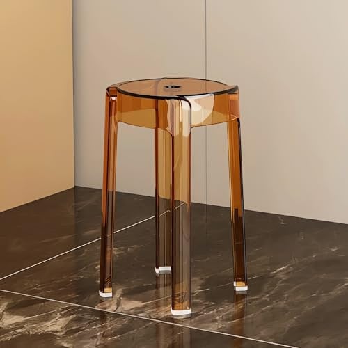 Generisch 46cm Stapelbar Hocker aus Acryl, Transparent Barhocker Ergonomisch Stapelstuhl Kunststoff, Garten Stapelhocker for Küche Bistro Café, Wasserdicht(Amber,X1)