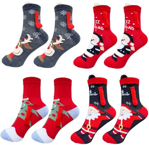 Tootesa 4 Paar Weihnachtssocken Magnetische Socken mit Händen in Hand Socken Lustige Geschenke für Frauen Männer Freundin Freunde Partner Paare
