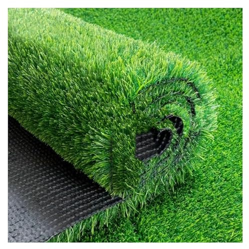 LSSHQ Outdoor Kunstrasen Matte in Grün Wetterfest Kunststoffrasen Balkonteppich Rollrasen Gras Teppich Künstlich, Dauerhaftes Selbstentwässerungssystem(1x4m/3x13ft)