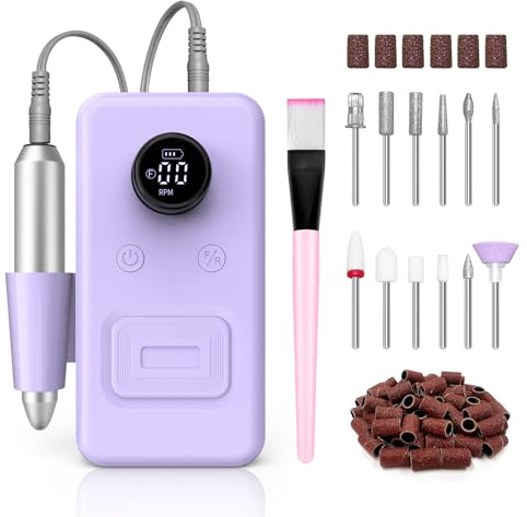 COPPA Ponceuse pour Ongles Professionnelle, NDK106 Lime à Ongles Electrique Avec 12 Embouts 31 Bandes, 45000TR/MIN Portable Kit de Manucure pour Enlever et Polir le Gel Acrylique, Salon & Maison