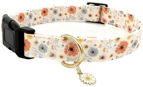 Sdhgerh Hunde Halsband aus Baumwolle mit Blumen Druck, Schnellverschluss Band, Langlebiges Niedliches Hundehalsband Geschenk für Hündin Rüde Kleine Mittelgroße und Große Hunde