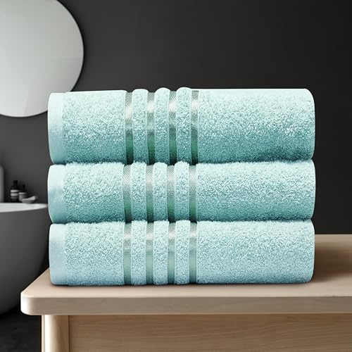 GC GAVENO CAVAILIA Stripe Towels Bath Sheets 3Pack | 90X150 Cm 550 GSM Bath Sheets Extra Large For Bathroom, Spa | Quick Dry & Highly Absorbent, Washable Cotton Sage Green Towels Set XL Bath Sheet