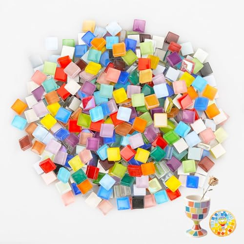 Cnwinu 900 g Mosaiksteine zum Basteln, 1 x 1 cm Quadratisches Mini Mosaikfliesen, Mosaik Bastelset, Bunte Glasmosaik, Mosaik Steine für DIY Kunstprojekte, Bilderrahmen, Blumentöpfe, Untersetzer Deko