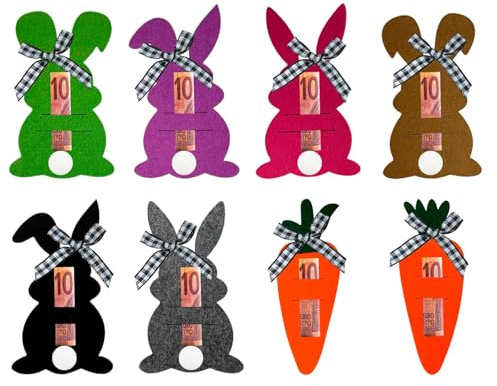 Scinzene 16 Stück Geldgeschenk Ostern Filz Hase & Karotte Set - DIY Oster Geldgeschenke Verpackung Mit Pompons & Schleifen - Lustige Ostergeschenke Erwachsene, Ostern Geschenke