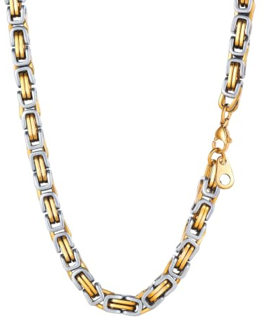 PROSTEEL Herren Kette Königskette Edelstahl Wasserfest Halskette 4mm/6mm | Byzantinische Halskette, Kette 46 bis 76cm lang auswählbar, Plattenkette in Silber/Schwarz/Gold, Männer Schmuck für Alltag
