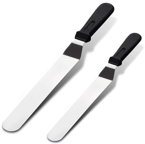 2 Pcs Palette Knife Baking, Pallet Knife for Cake Decorating, Stainless Steel Angled Spatula, 2 Size Angled Spatula for Cake Decorating Smoothing Icing and Cooking Frosting Pastries