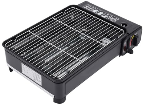 Barbecue a gas da campeggio, 2200 W, da campeggio, 0,25 – 0,3 MPa, portatile a gas con 2 griglie e vassoio raccogli-grasso, per terrazza, balcone e giardino