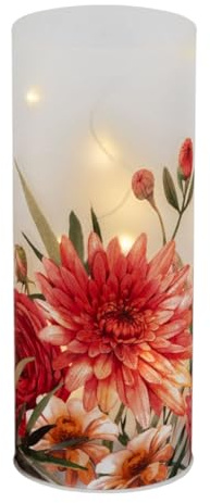 formano LED Deko Licht Sommerblumen Zylinder Glas 20 cm Blumen Motiv Timer 6h/18h batteriebetrieben (3× AA), stimmungsvolles Ambientelicht für Tisch, Fensterbank & Regal