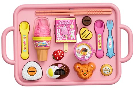 Jouet à pudding 1 ensemble de jouet à pudding japonais avec cuillère, fourchette, baguettes, crème glacée, glace et assiette, accessoires de cuisine pour garçons et filles, style 1 avec cuillère