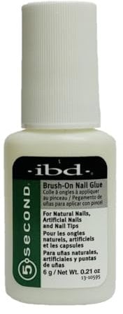 IBD 5 Second Brush-On Nail Glue, (3 x 6 g) - MADE IN USA - Premium 5-second nail glue for artificial nails with brush