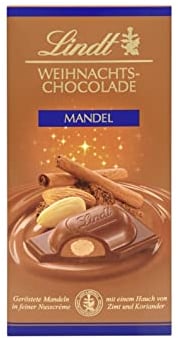 Lindt Schokoladen Tafel Weihnachtsmandel | 100 g | Mandeln in Nusscreme umhüllt von feinster Vollmilchschokolade | Schokoladen-Geschenk zu Weihnachten