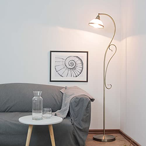 Licht-Erlebnisse Jugendstil Stehlampe Messing Antik – Elegante Stehlampe mit Kabelschalter – Klassische Stehleuchte Wohnzimmer – 159 cm – E27 – Leselampe Antik