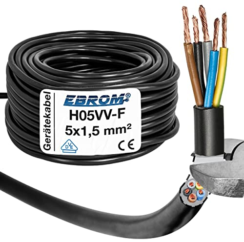 Schlauchleitung Gerätekabel H05VV-F 5G1,5 mm² - 5x1,5 mm² - schwarz - 5/10 / 25 oder 50 Meter wählbar - Ihre Auswahl: 5x1,5 mm2 - Länge: 10 Meter