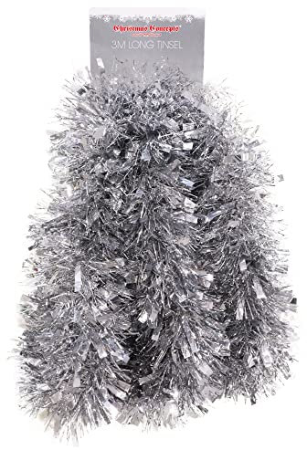 Christmas Concepts® 3m / 9.8ft Chunky/Fine Christmas Tinsel - Christmas Decoration Tinsel (Silver)