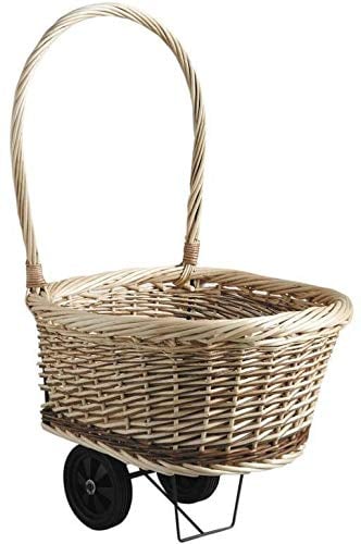 AUBRY GASPARD Chariot en Osier Brut et Blanc sur roulettes