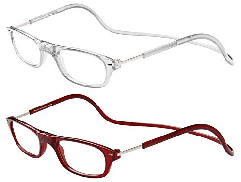 TBOC Pack: Lunettes de Lecture – (Deux Unités) Dioptrie +1.50 Monture Transparent et Bourdeaux Femme Homme Aimant Fermeture Pliable Régable Magnetique