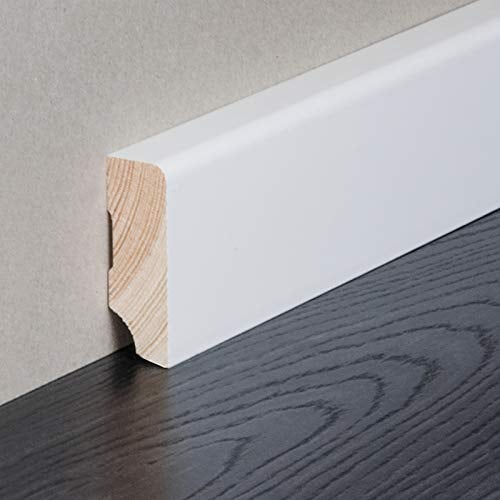 HORI® Sockelleiste weiß lackiert RAL 9016 I Massivholzkern Fußleiste I Modernes Profil I Hochwertige Bodenleiste für perfekten Abschluss I Wandabschlussleiste I Maße: 2400 x 16 mm | Höhe: 58